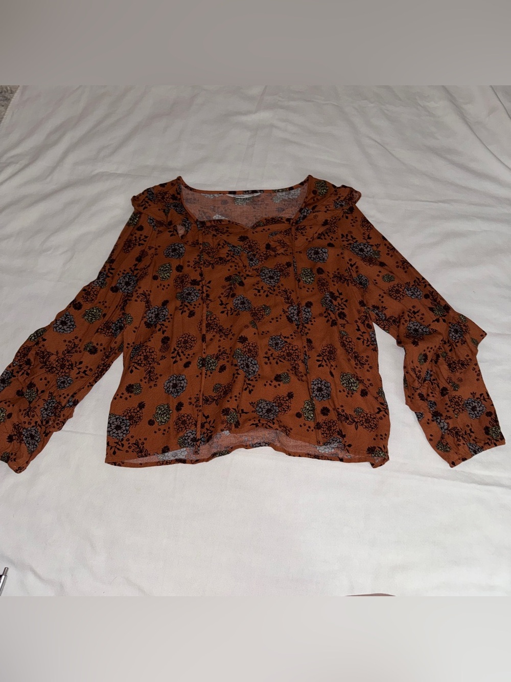 Sonoma Rust Floral Scoop-Neck Long-Sleeve Blouse